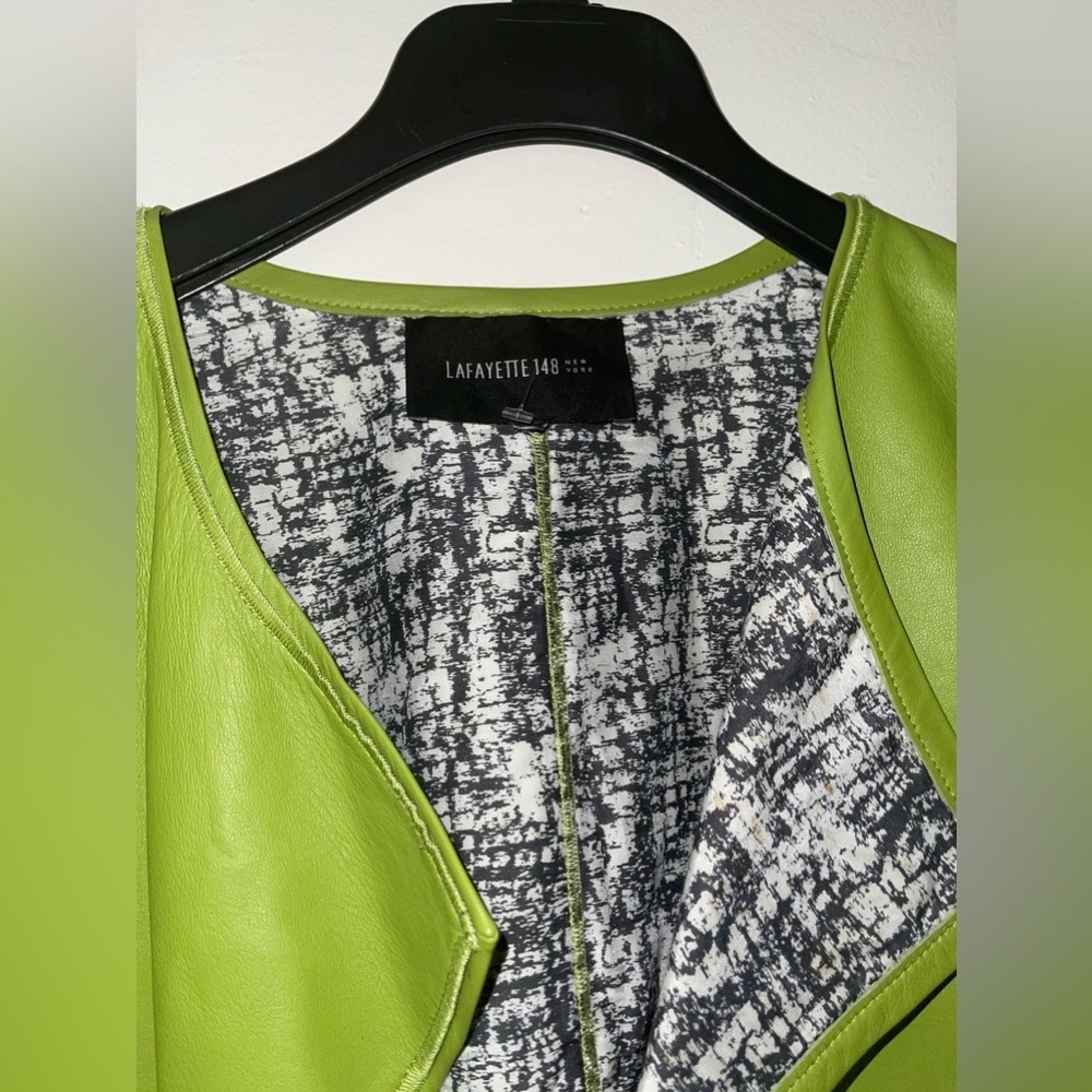 Lafayette 148 100% leather Olive Green Open Front Jacket - Picture 13 of 13